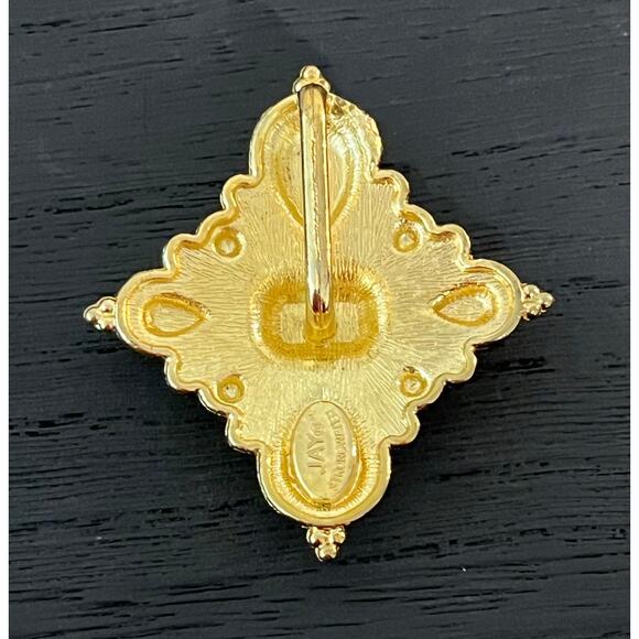Jay Strongwater Signed Pendant Red Green Gold Tone Jewel Cross Brooch Vintage - Picture 4 of 6
